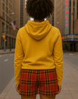 RF Wear Women's Tartan Plaid Pocket Shorts - Red/Gold - Model Back View
