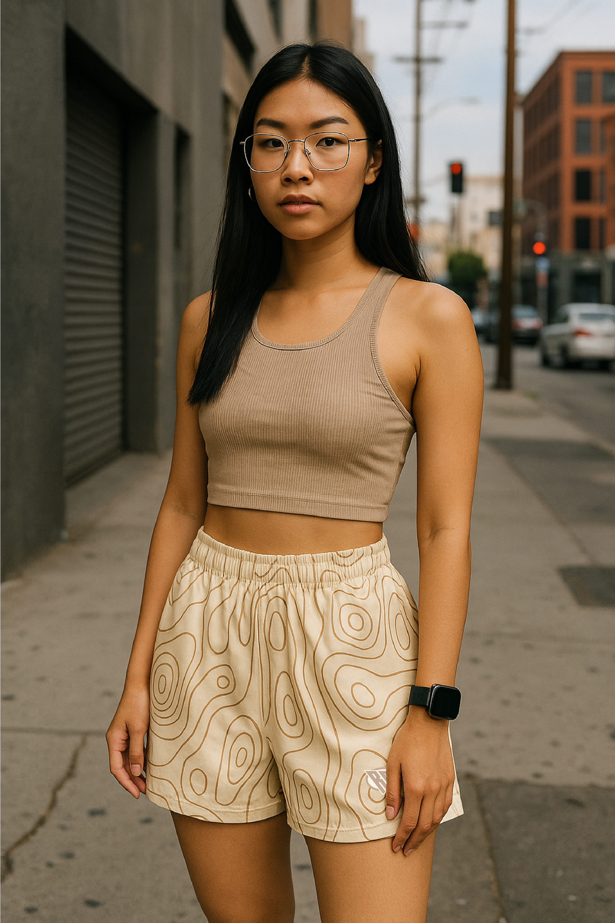 RF Wear Women's Topography Shorts - Cream/Tan - Model Front View