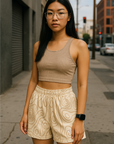 RF Wear Women's Topography Shorts - Cream/Tan - Model Front View