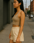 RF Wear Women's Topography Shorts - Cream/Tan - Model Side View