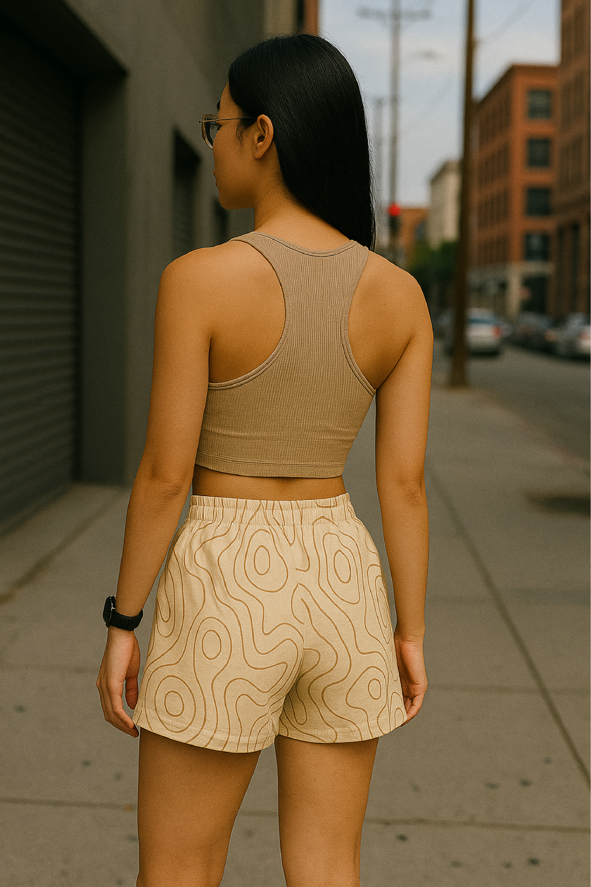 RF Wear Women's Topography Shorts - Cream/Tan - Model Back View