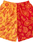 RF-Wear Men's Mesh Split Paisley Shorts in Red/Gold