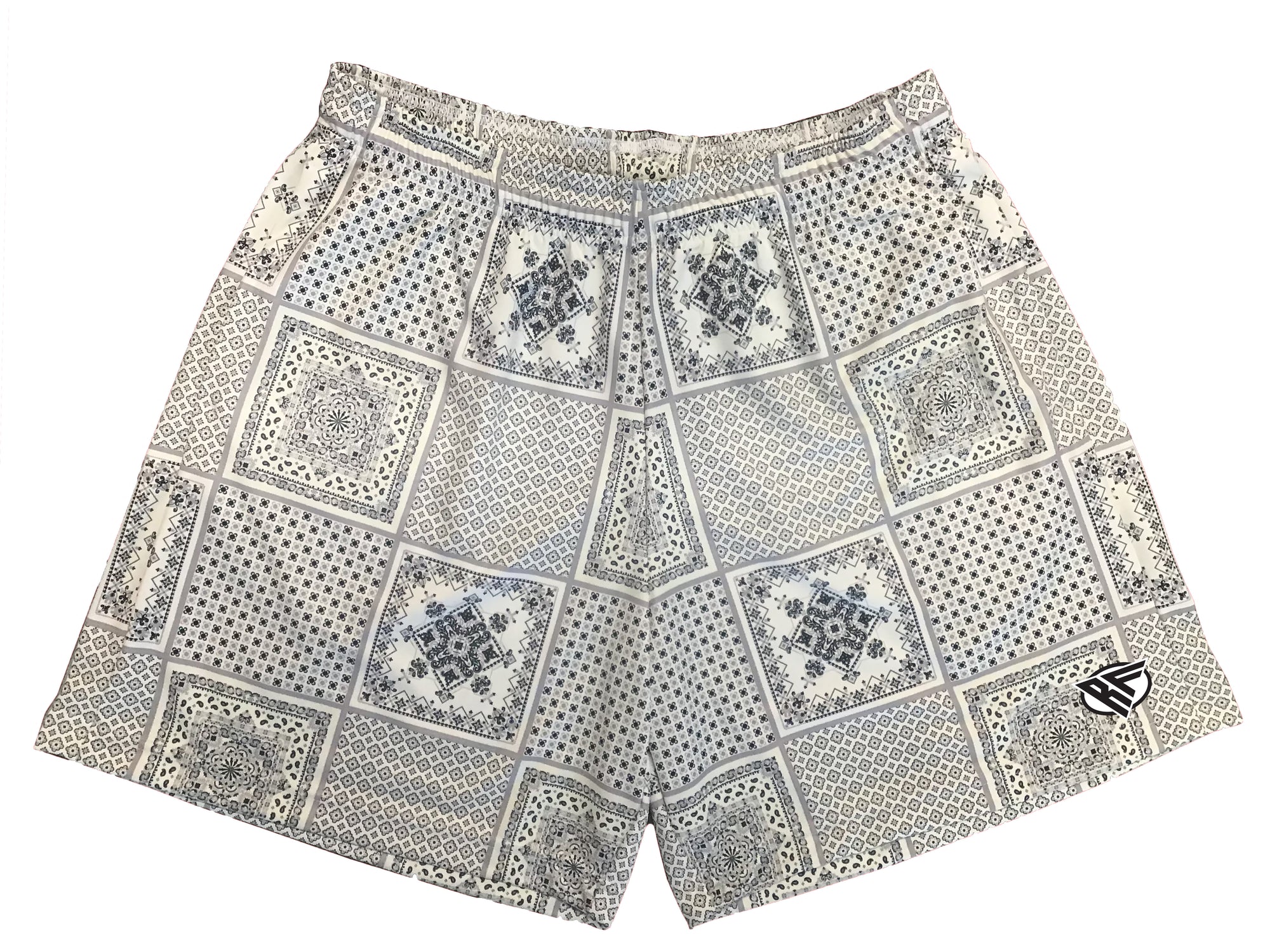 RF Wear Men's Bandana Patchwork Shorts - Cream/Black/Grey