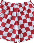 RF Wear Men's Mesh Checkered Shorts - Red/White - Close Up