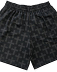 Black mesh shorts with charcoal gray crosses and RF logo on the left leg.