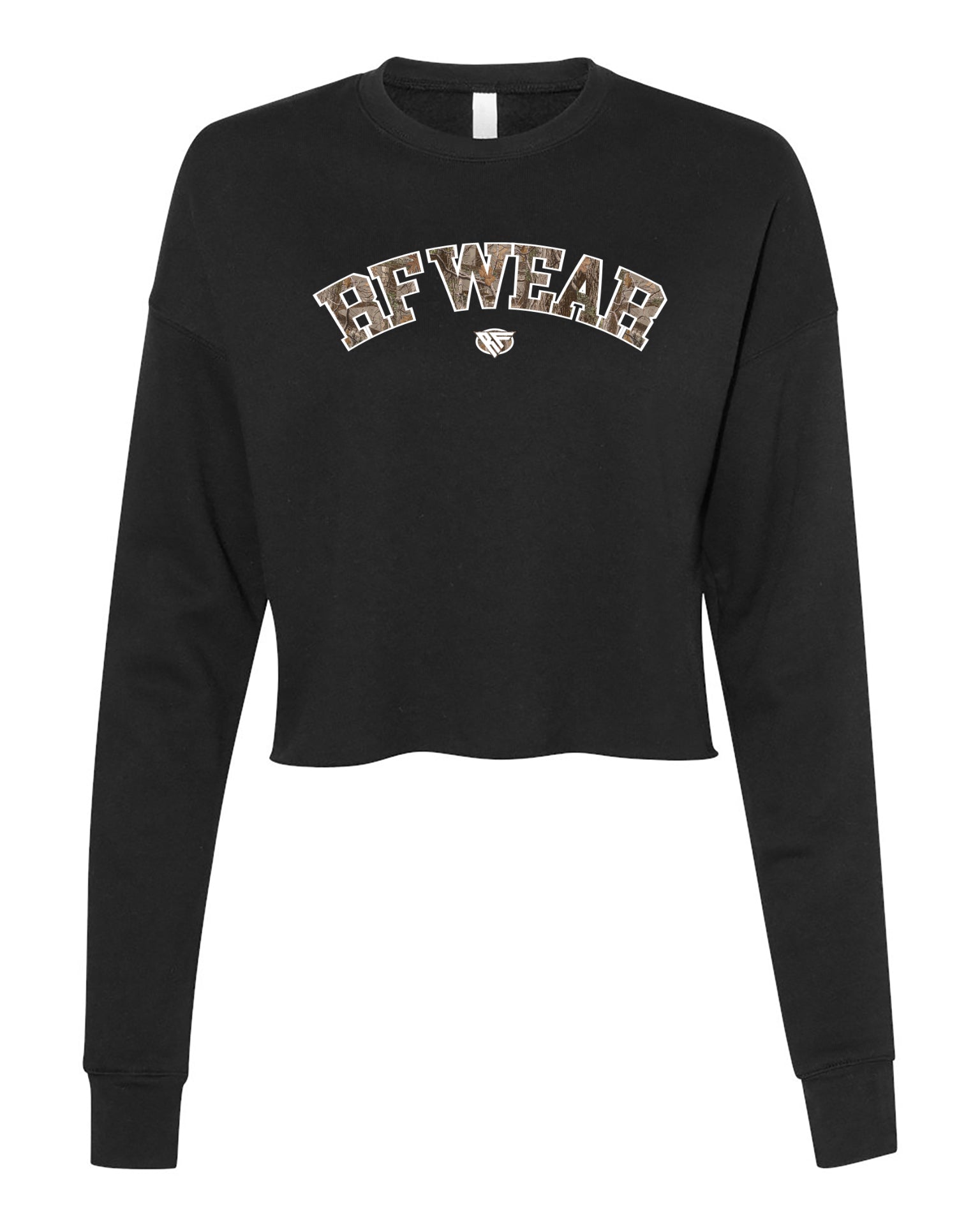 RF Wear Women's Cropped Fleece Lightweight Camo Crewneck - Black
