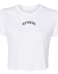 RF Wear Women's Cropped Flowy Old English T-Shirt - White