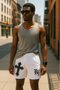 RF Wear Men's Graffiti Cross Shorts - White with Black Cross - Model Front View