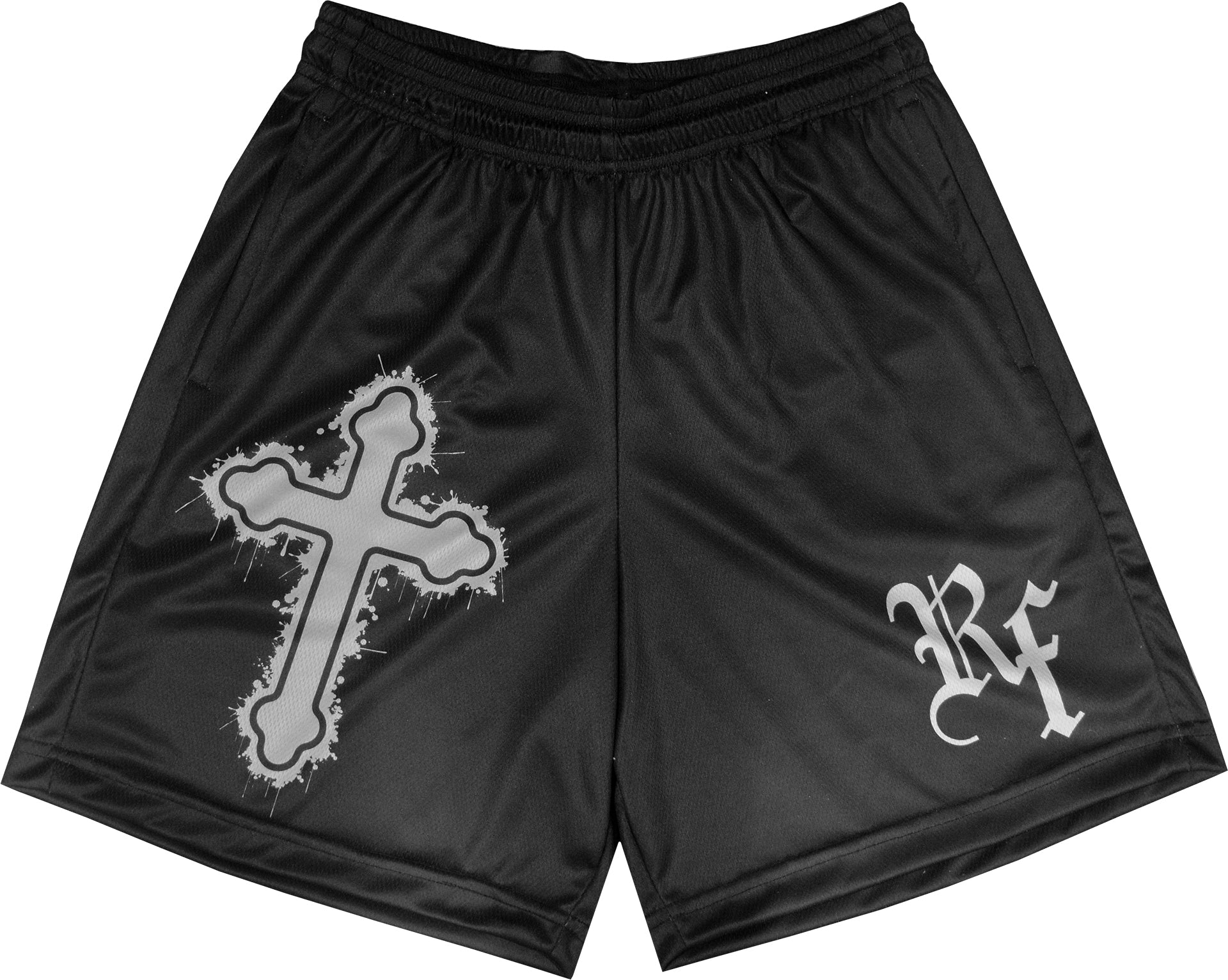 RF Men's Graffiti Cross Shorts - Black With Grey Cross