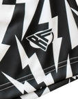 Close-up of RF-Wear Men's Bolt Shorts in Black/White with RF logo