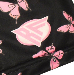 Close-up of RF-Wear Men's Butterfly Shorts in Black/Pink with RF logo