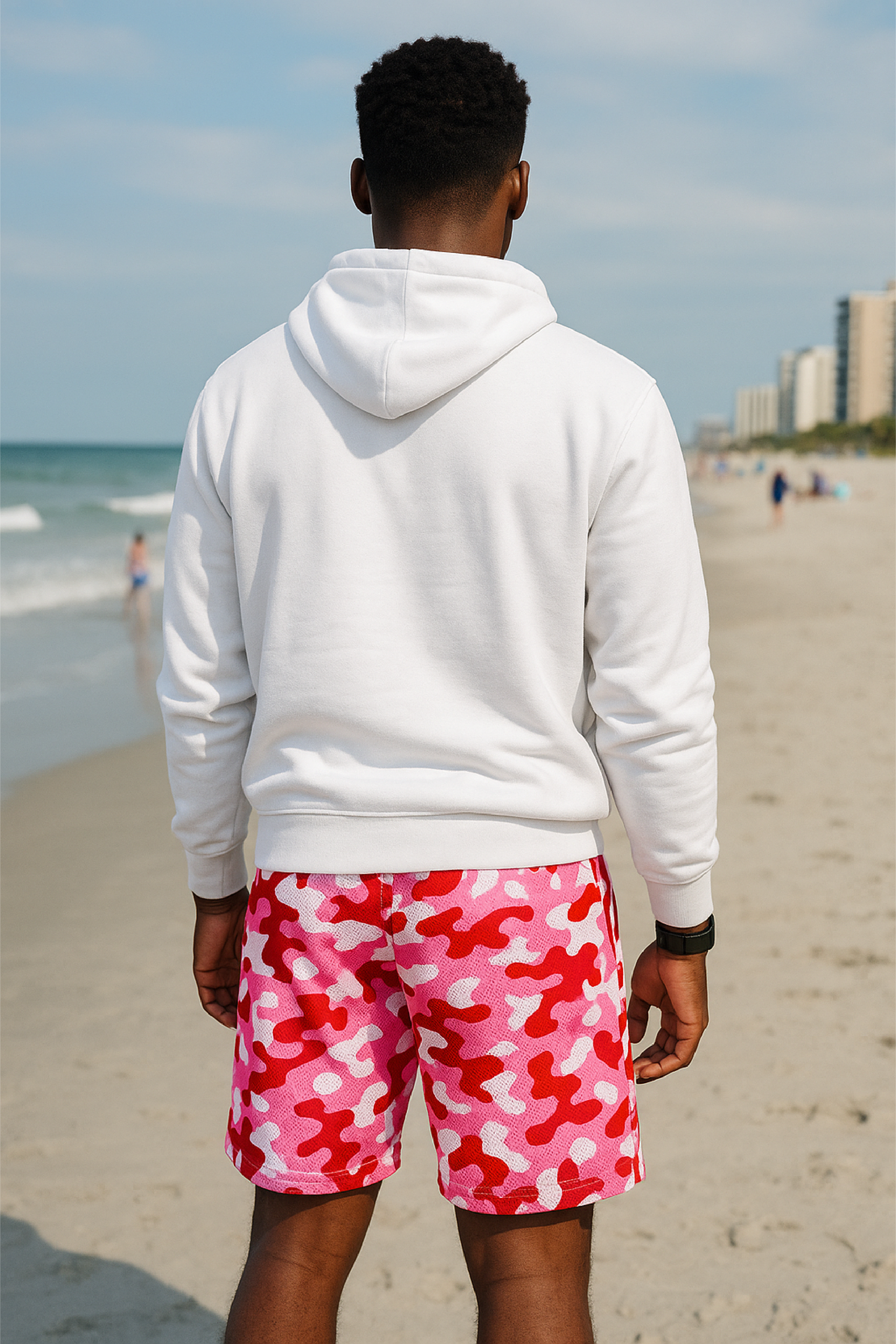 RF Wear Men's Camo Shorts - Pink/Red - Model Back View