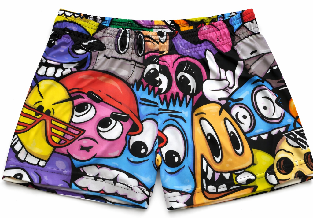 RF-Wear Men's Cartoon Graffiti Shorts in Multicolors