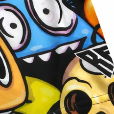 Close-up of RF-Wear Men's Cartoon Graffiti Shorts in Multicolors with RF logo