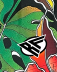 Close-up of RF-Wear Men's Floral Tropical Vibe Shorts with RF logo
