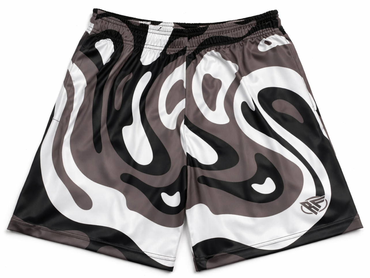 RF-Wear Men's Geometric Swirls Shorts in Grey/White/Black