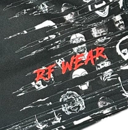 Close-up of RF-Wear Men's Horror 2.0 Shorts in Black with RF WEAR logo