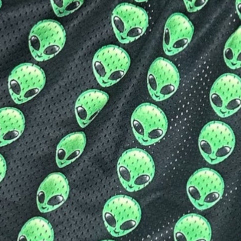 Close-up of RF-Wear  Men's Mesh Alien Shorts  in Black/Green