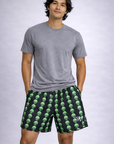 Man wearing a grey t-shirt and RF-Wear Men's Mesh Alien Shorts  in Black/Green