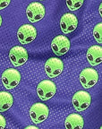 Close-up of RF-Wear  Men's Mesh Alien Shorts in Purple/ Green