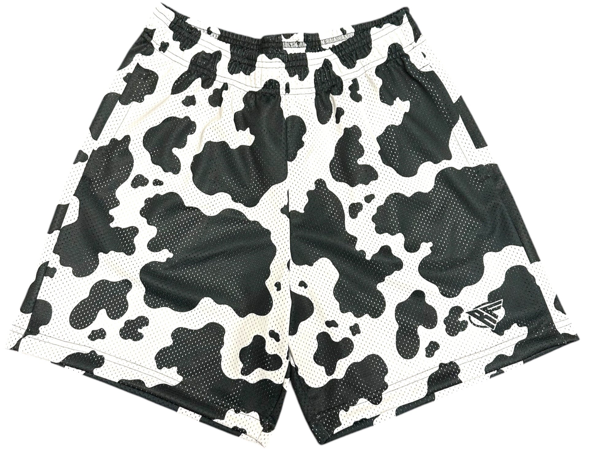 RF-Wear Men's Mesh Animal Print Shorts  - Cow - Black/White
