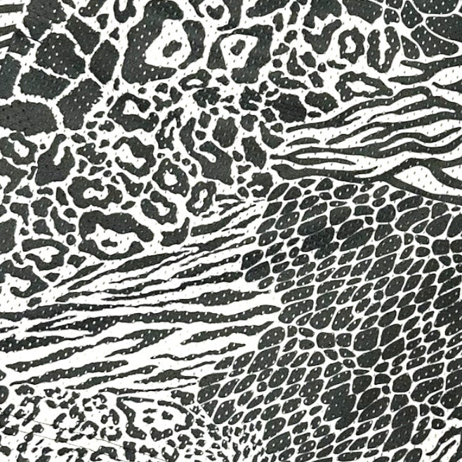 Close-up of RF-Wear Men's Mesh Animal Print Shorts  - Mash-up - Black/White 