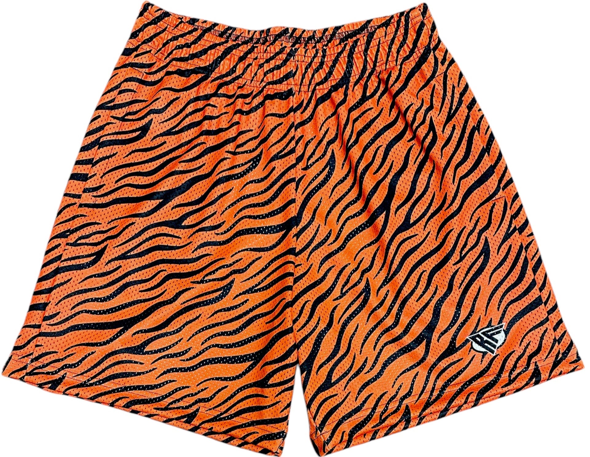 RF-Wear Men's Mesh Animal Print Shorts  - Tiger - Orange/Black