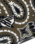 Close-up of RF-Wear Men's Mesh Bandana Shorts in Brown with RF logo. 