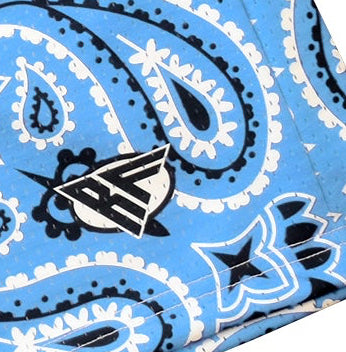 Close-up of RF-Wear Mens Mesh Bandana Shorts in Sky Blue with RF logo