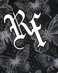 Close-up of RF-Wear Men's Mesh Butterfly Shorts in Black with RF logo