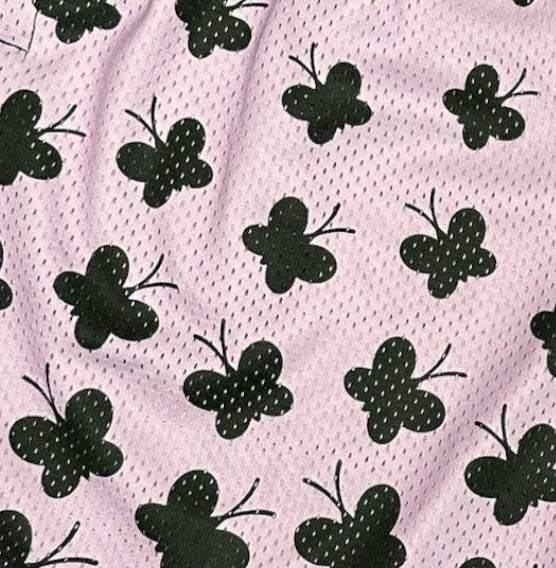 Close-up of RF-Wear Men's Mesh Butterfly Shorts in Lilac/Black 