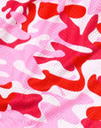 Close-up of RF-Wear Men's Mesh Camo Shorts in Pink/Red
