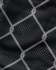 Close-up of RF-Wear Men's Mesh Chain Link Shorts in Black/Grey