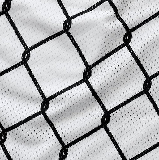 Close-up of RF-Wear Men's Mesh Chain Link Shorts in White/Black
