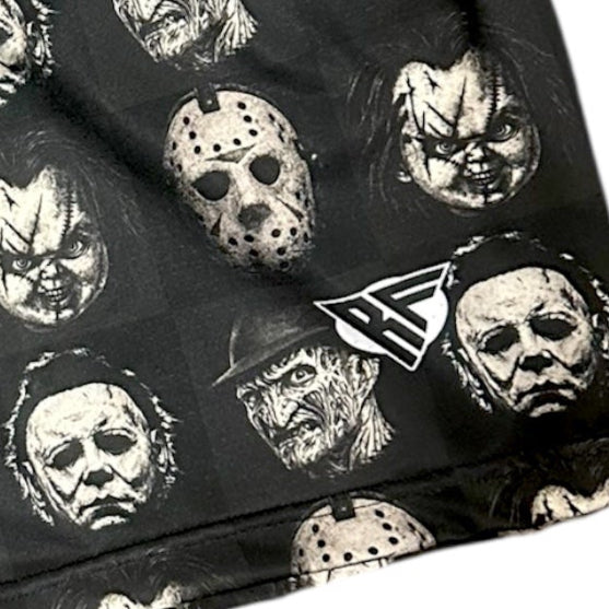 RF Wear Men's Mesh Checkered Horror Shorts - Black - Close Up Logo
