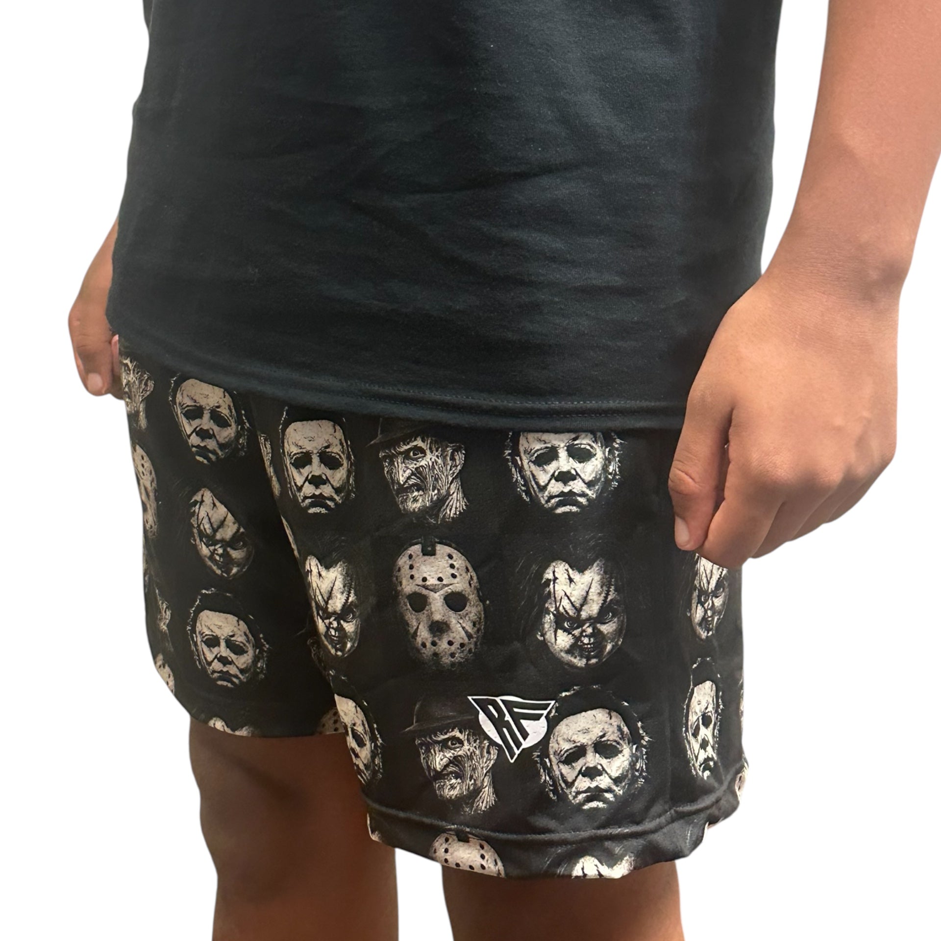 RF Wear Men&#39;s Mesh Checkered Horror Shorts - Black - Model Side View