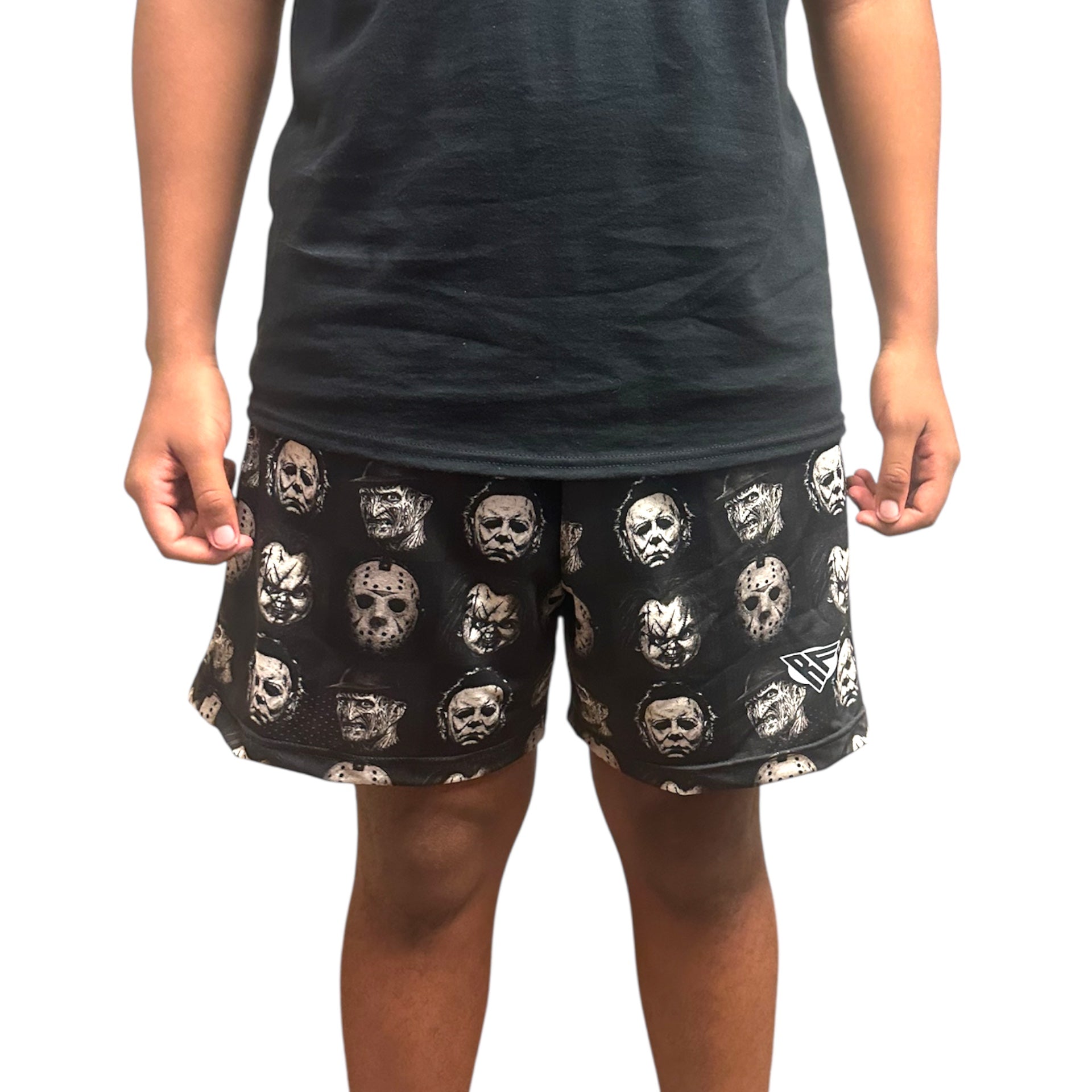 RF Wear Men's Mesh Checkered Horror Shorts - Black - Model Front View