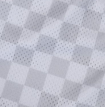 Close-up of RF-Wear Men's Mesh Checkered Shorts in Grey