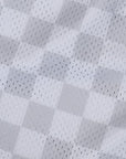 Close-up of RF-Wear Men's Mesh Checkered Shorts in Grey