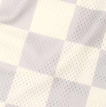 Close-up of RF-Wear Men's Mesh Checkered Shorts in Grey/Cream 