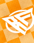 Close-up of RF-Wear Men's Mesh Checkered Shorts in Peach with RF logo