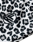 Close-up of RF-Wear Men's Mesh Animal Print Shorts - Cheetah in White with RF logo