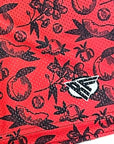 Close-up of RF-Wear Men's Mesh Atlanta Cityscape Shorts in  Black/Red with RF logo