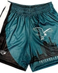 RF-Wear Men's Mesh Philadelphia Cityscape Shorts in Green/Black