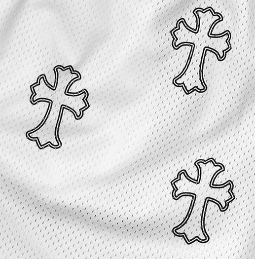 Close-up o RF-Wear Men's Mesh Cross Shorts  3.0 in White/Black