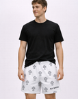 Man wearing a black t-shirt and RF-Wear Men's Mesh Cross Shorts  3.0 in White/Black