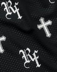 Close-up of Men's RF-Wear Mesh Cross Shorts in Black/White