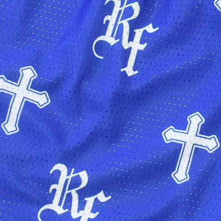 Close-up of Rf-Wear Men's Mesh Cross Shorts in Blue