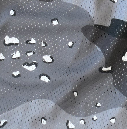 Close-up of RF-Wear Men's Mesh Desert Camo Shorts in Grey 