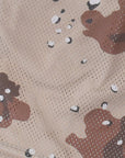 Close-up of RF-Wear Men's Mesh Desert Camo Shorts in Tan/Brown 